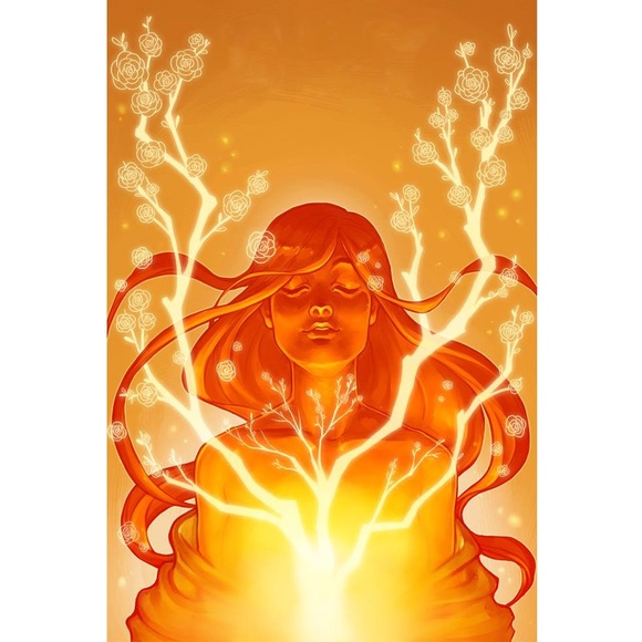 Orange Floral Woman Print in White Frame - Picture 1 of 6